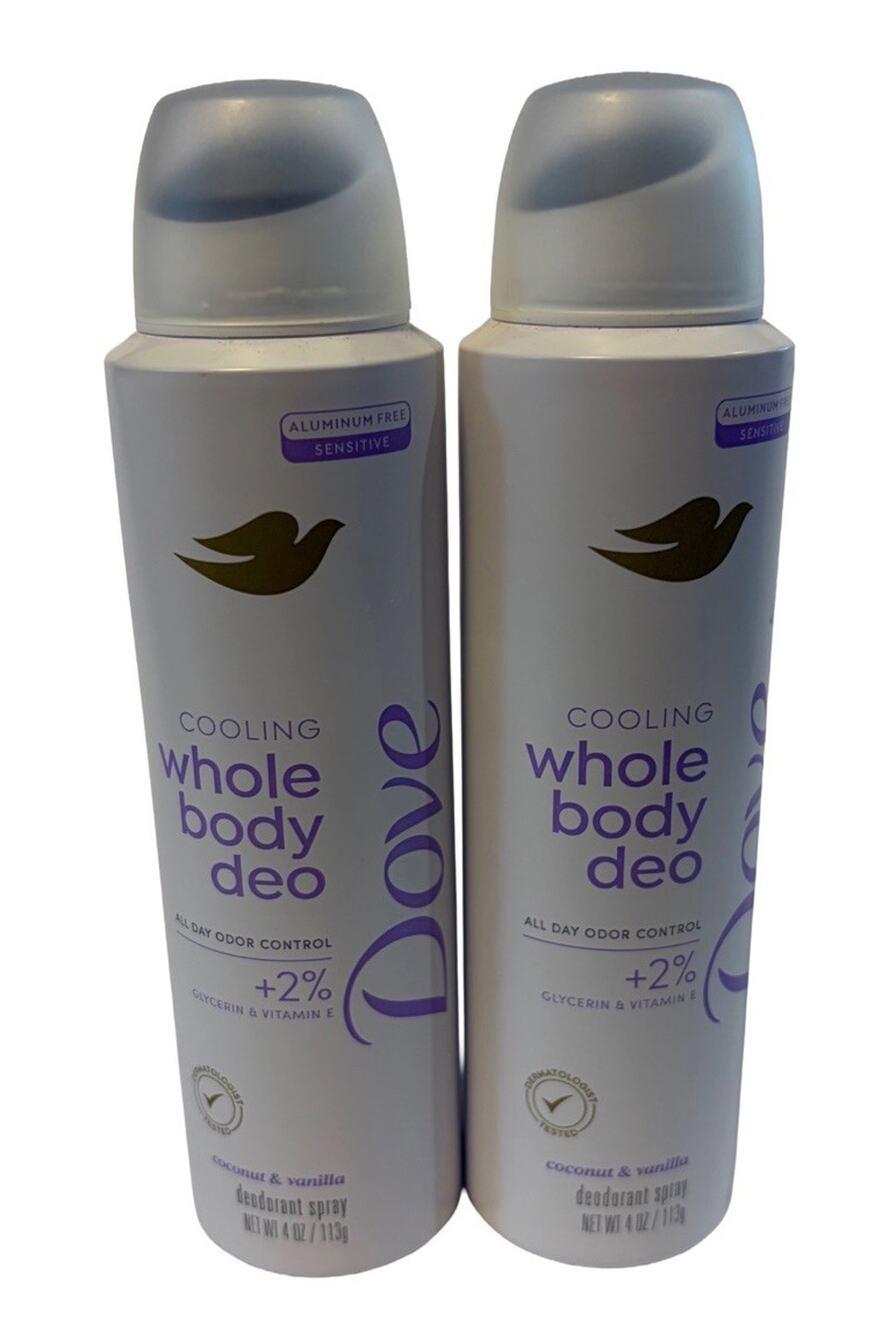 Dove Whole Body Deo Spray Coconut & Vanilla 4 oz Sensitive Aluminum Free 2 Pack